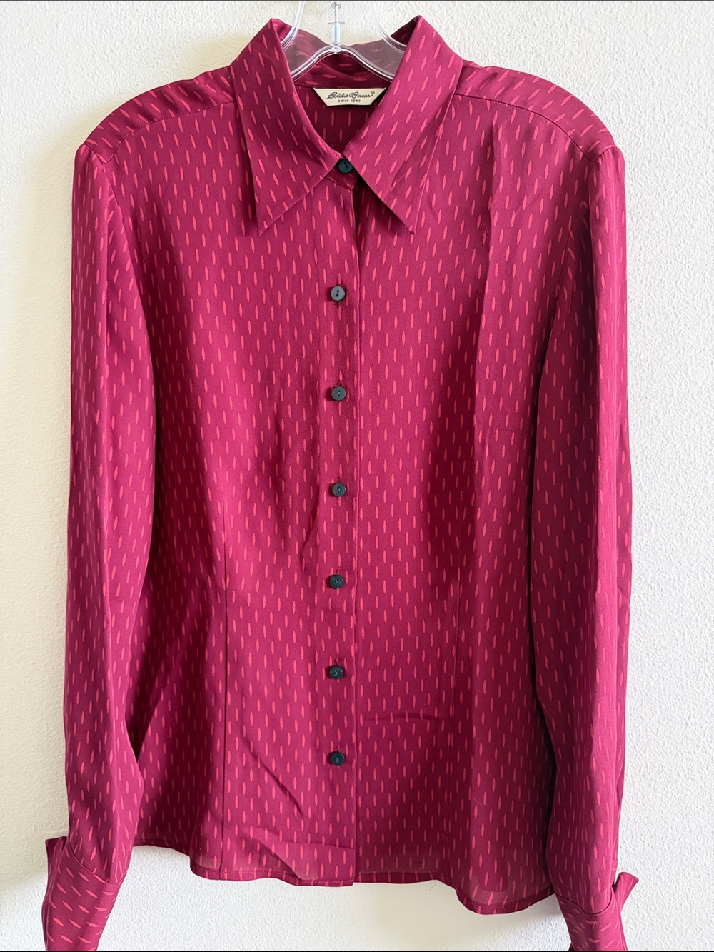Eddie Bauer Maroon Button-Down Shirt with Subtle Dash Pattern